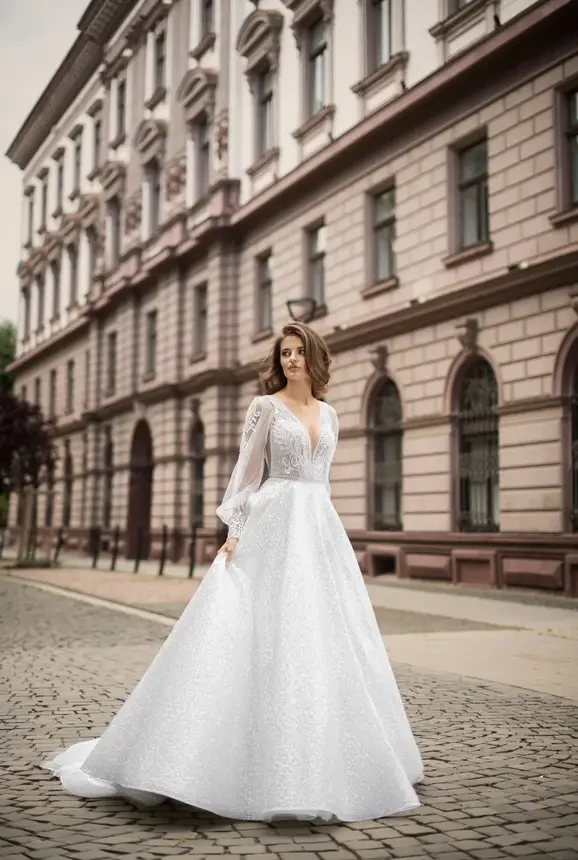 Bridal gown with long sleeves