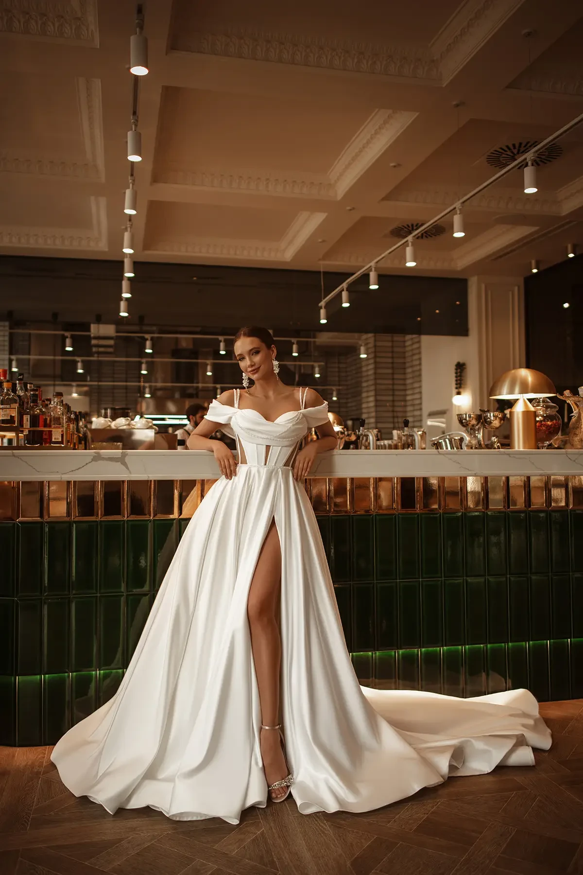 Bridal gown with waistline cutouts