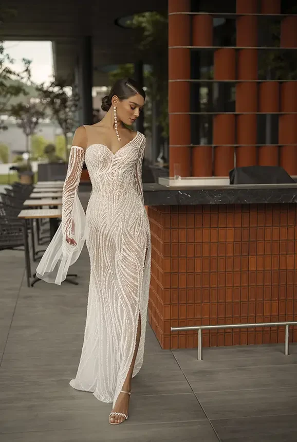 Sheer beaded bridal gown